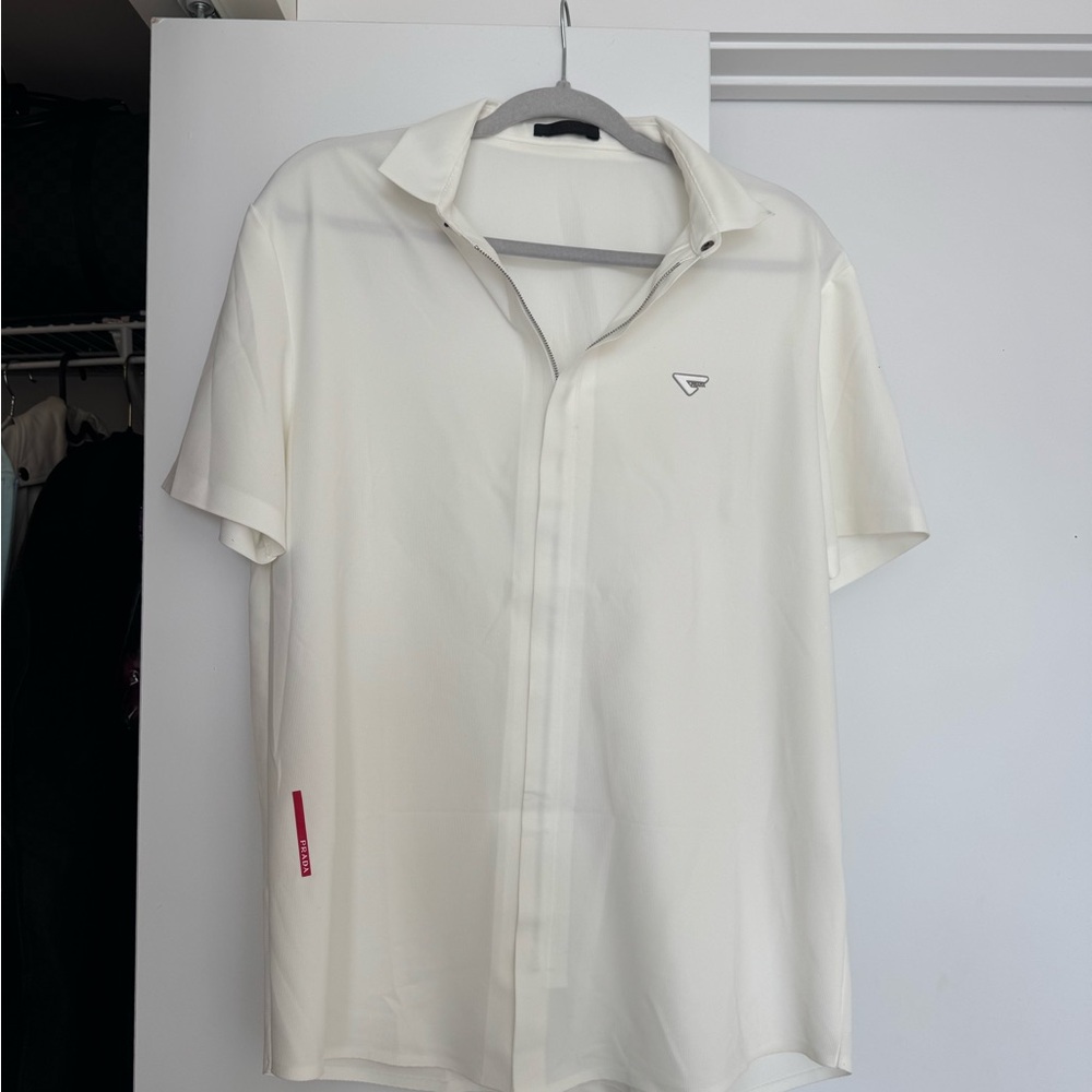 Prada Cream Short Sleeve Zipper  Shirt